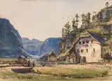 Rudolf von Alt, View of Obertraun and the Dachstein