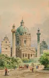 Erwin Pendl, Karlskirche in Vienna, watercolour on paper