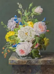 Joseph Nigg, Floral still life with roses, gouache on paper