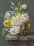 Joseph Nigg, Floral still life with roses, gouache on paper