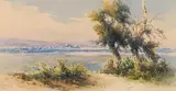 Angelos Giallinas, Panoramic view of Korfu, watercolour on paper