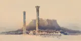 Angelos Giallinas, View of the Acropolis in Athens, watercolour on paper