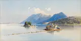 Angelos Giallinas, Vlacherna monestary and the Pontikonisi islands near Corfu, watercolour on paper