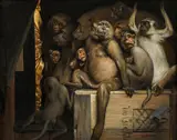 attributet to Gabriel von Max, Monkeys as art critics ("Kränzchen"), um 1889, oil on canvas
