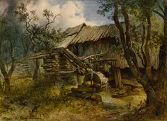 Friedrich Gauermann, Die Leinersäge beim Lachenbauer, oil on paper on canvas