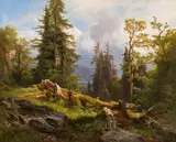 Anton Hansch, Wooded landscape, 1868, oil on panel, unframed