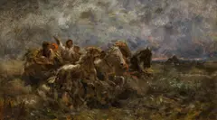 Otto von Thoren, Quadriga in a landscape in the evening, oil on canvas