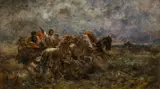 Otto von Thoren, Quadriga in a landscape in the evening, oil on canvas