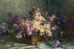Marie Egner, Flower still life with stocks, c. 1899, oil on canvas
