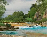 Ferdinand Brunner, River dam on the Kamp, oil on canvas