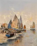 Georg Fischhof, Coastal landscape with fishing boats