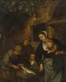 follower of Cornelius Dusart, Selling fish, oil on canvas