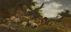 Ferdinand Kobell, Schafherde bei der Rast, Öl auf Leinwand