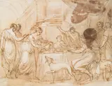 attributet to Antonio Zucchi, Historical scene, Pen in light and dark brown on paper