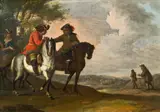 Three horsemen in a lanscape by follower of Pieter Wouwerman, oil on panel, offered Feb 2016
