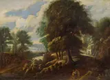 Wooded landscape by circle of Lucas van Uden, oil on canvas, offered Feb 2016