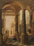 Hans Juriaensz. van Baden, Architectural elements with figures, oil on panel