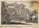 Johann Elias Ridinger, Neue Reitkunst" (6 Blätter), Kupferstiche, teilweise fleckig