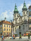 Richard Pokorny, Wien, Mariahilfer Kirche, Aquarell auf Papier
