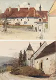 Rudolf Preuss, Konvolut: Kartause Mauerbach, Straße in Mauerbach, 1909, Aquarell auf Papier