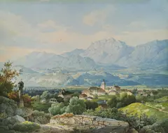 Wilhelm Scheuchzer, Blick auf Gries bei Bozen (Südtirol), Aquarell auf Papier