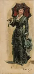 Elegante Dame mit Sonnenschirm by Vittorio Matteo Corcos, Öl auf Leinwand auf Holz, sold Feb 2016