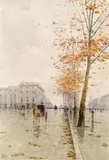 Aurelio Catti, Herbstliche Straßenansicht, Aquarell auf Papier
