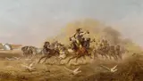 Alexander von Bensa, Hungarian horsemen, oil on panel