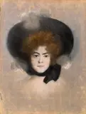 circle of Eduard Veith, Dame mit Federhut, Pastell auf Papier, ungerahmt