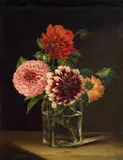 Joseph Nigg, Dahlien in Vase, Öl auf Leinwand