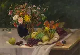 Alois Zabehlicky, Stillleben mit Früchten und Blumen, Öl auf Leinwand