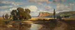Anton Hlávacek, Burg Devin (Theben) an der Donau, Öl auf Leinwand, beschädigt