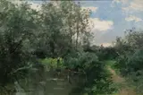 Charles Hippolyte Desmarquais, Aulandschaft, Öl auf Holz