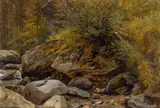 Hugo Darnaut, Forest brook, oil on cardboard on board