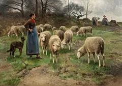 Cornelius v. Leemputten, Sheperdess with her flock, 1892, oil on canvas