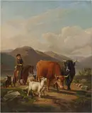 Sheperd with cattle, goats and sheep by circle of Eugène Joseph Verboeckhoven, oil on canvas, offered Feb 2016