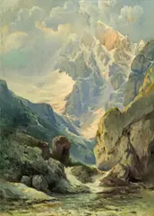 Karl Haunold, Gebirgsmassiv, Öl auf Leinwand auf Karton