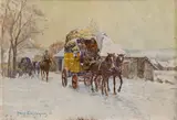 Hans Enzinger, Pferdekutschen im Winter, 1916, Öl auf Holz
