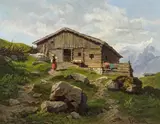 Leopold Munsch, Farmhouse in the mountains, oil on canvas