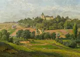 Hugo Darnaut, Landscape with castle in spring, oil on canvas