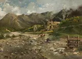Adolf Kaufmann, Gebirgslandschaft mit Sägemühle, 1896, Öl auf Leinwand