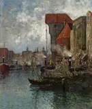 Adolf Kaufmann, Port of Gdansk, 1902, oil on panel