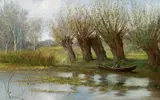 Adolf Kaufmann, Willows by the lake, oil on cardboard