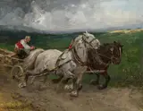 Julius von Blaas, Racing horse-drawn cart, oil on canvas on cardboard