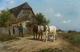 Ignaz Ellminger, Horse and cart in front of a tavern, 1873, oil on canvas
