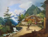 Eduard Klieber, Bergbauernhof, 1840, Öl auf Karton