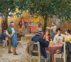 Otto Robert Nowak, At the inn, oil on canvas