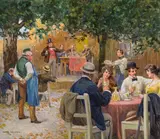Otto Robert Nowak, At the inn, oil on canvas