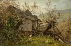 Othmar Brioschi, Kleiner Hirte mit Schafen, 1881, Öl auf Holz