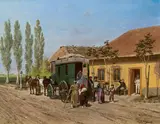 Franz Quaglio, Ankunft der Postkutsche, 1893, Öl auf Holz